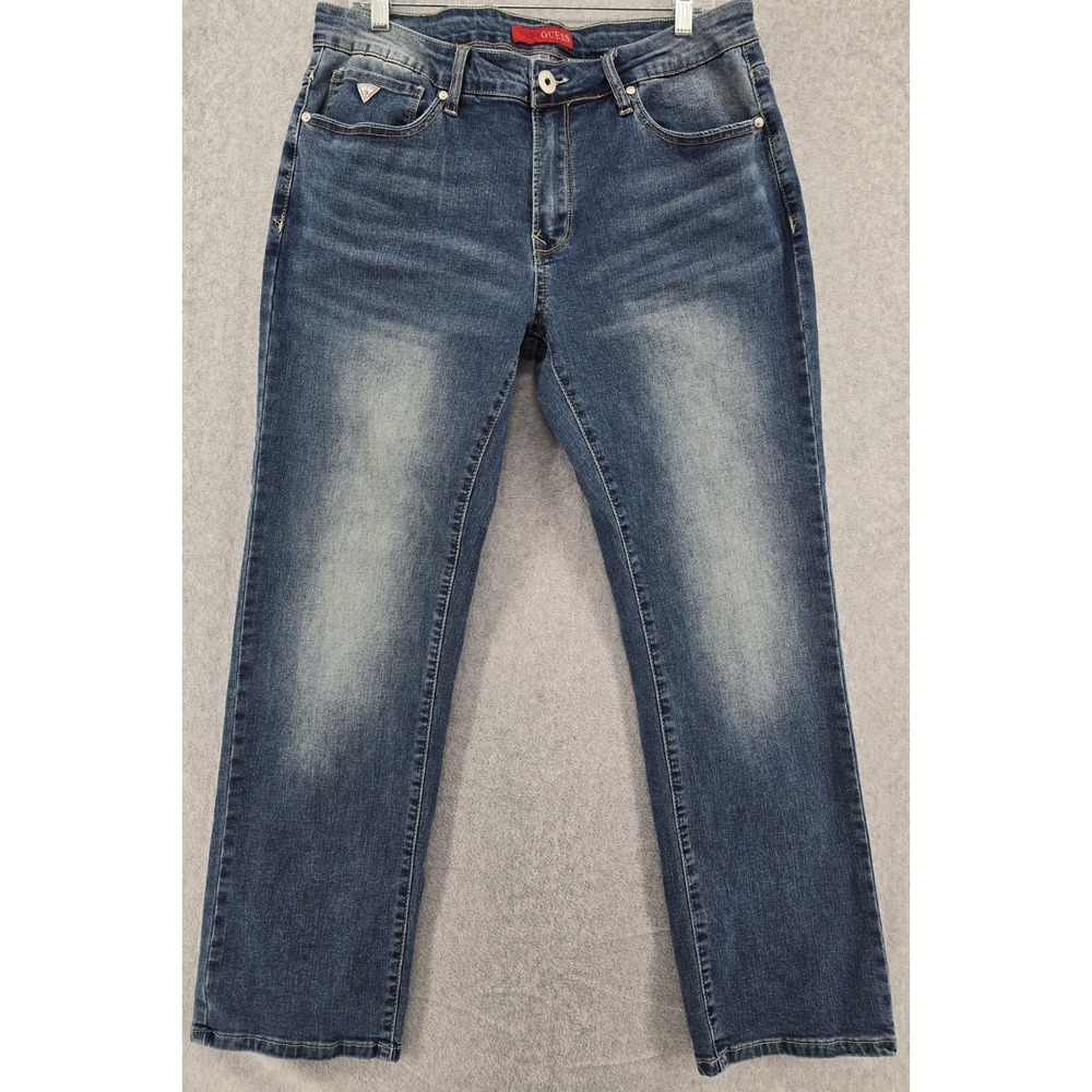 Guess Lincoln Slim Straight Denim Jeans Men's 34x30 Blue Stretch Whiskered